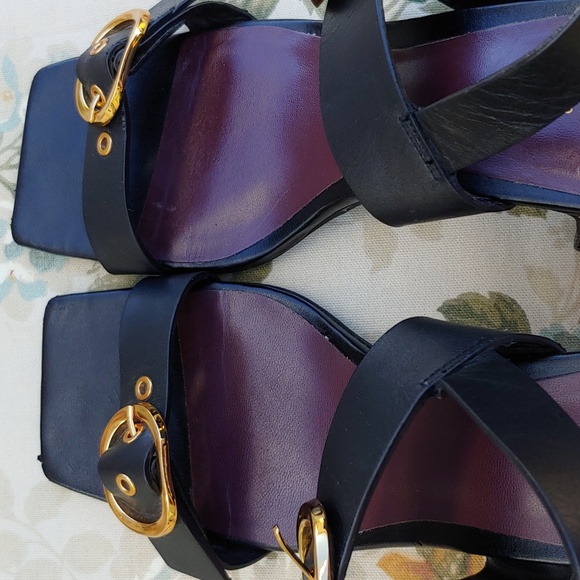 Zara Women's Black and Gold Tone Block Heel Dress Sandals Size EU 40 US 9 - Picture 13 of 17